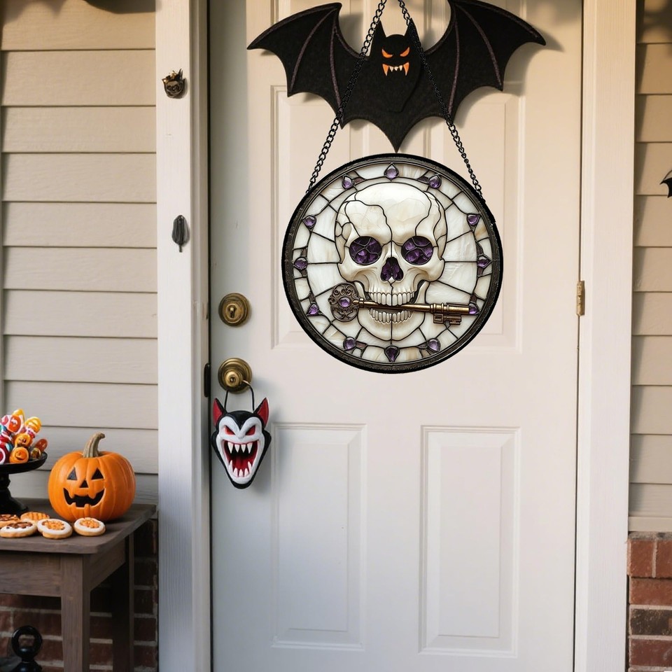 Skull Gothic Halloween Stained Glass Window Hanging Suncatcher Gifts 6. ...