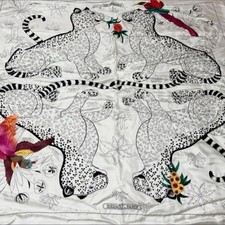 Hermes Leopard Embroidered Scarf 120x120cm Luxury Silk Authentic Rare