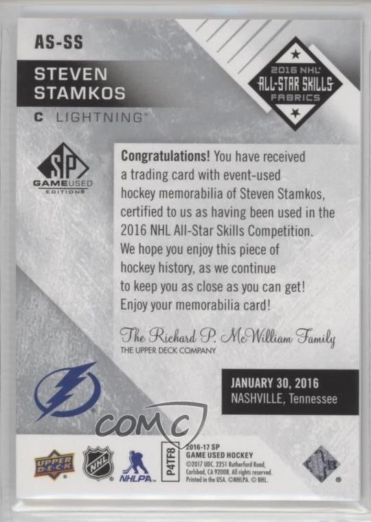 2016-17 SP Game Used 2016 All-Star Skills Fabrics Steven Stamkos #AS-SS - Image 2 of 2