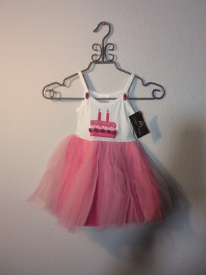 Girls Birthday Cake Flower Rhinestone White Tank Top Frilly Dress Size 2 NEW