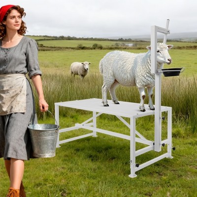 Metal Goat Stand with Headpiece and Feeding Bin Goat Milking Stand