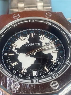 Goobasen World Map Watch Octagonal Case Sweep Seconds Date @ 6. NIB