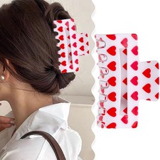 Valentine's Day Hair Claw Clips Red White Heart Clip for Women