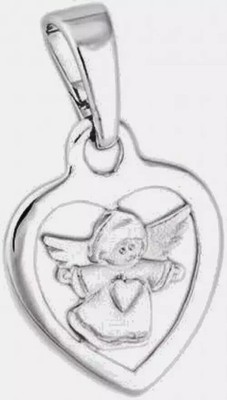 925 Silver Unisex Chain Pendant 10mm Open Heart with Flying Angel with Heart