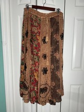 Vintage Rayon Boho Patchwork Maxi Skirt Elephant Floral Embroidered O/S AA25