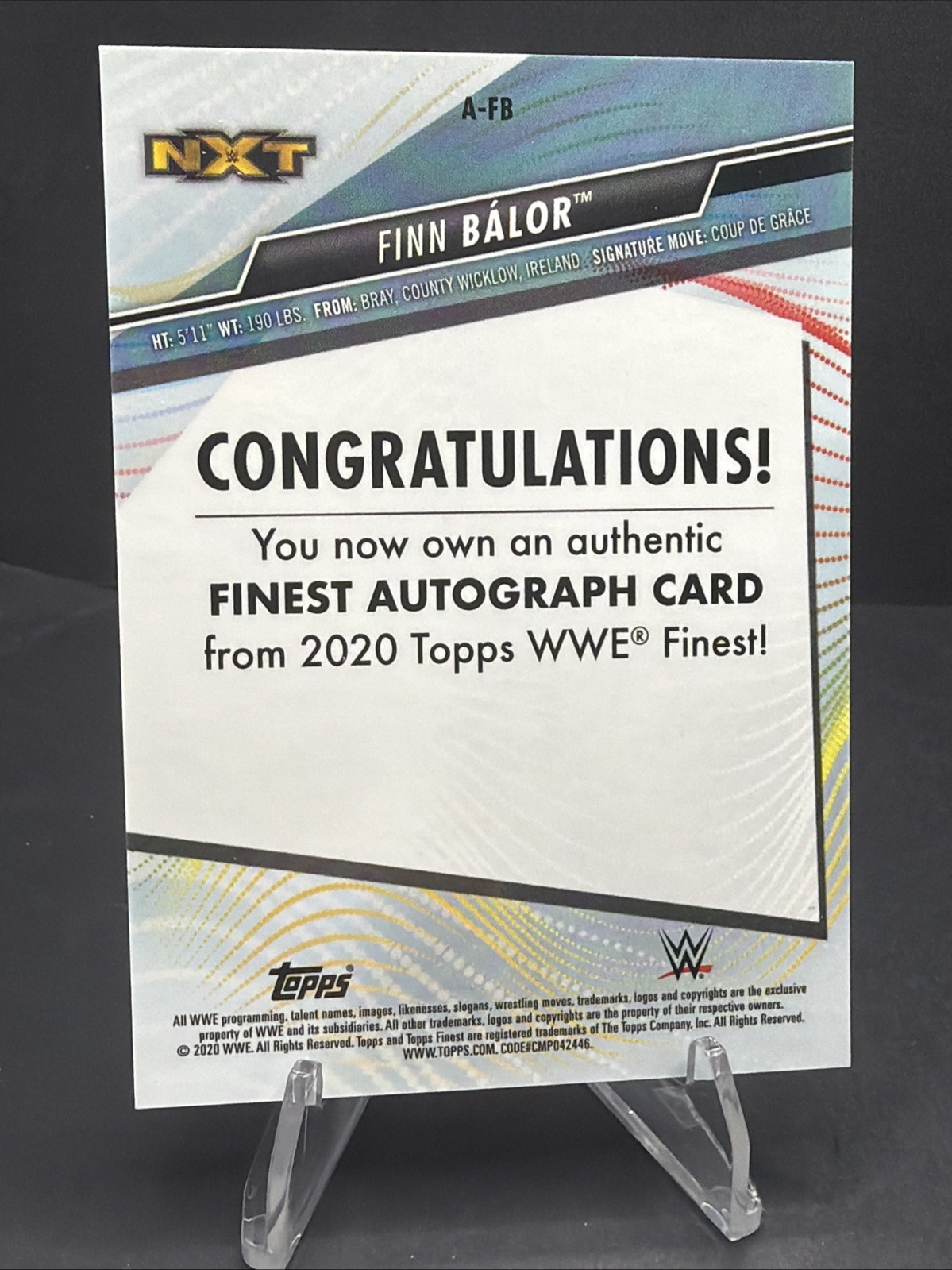 2020 Topps Finest WWE Finn Balor Autograph #A-FB Refractor auto view 2