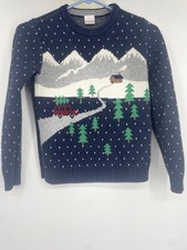 Hanna Andersson Kids 8 Wool Christmas Winter Sweater Knit Navy Slopes Ski Snow
