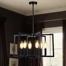 44-Inch Dining Room Light Fixture, 6 Lights Black Chandelier, Height Adjustab...