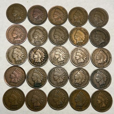 Half-ROLL of 25 G Good INDIAN HEAD CENTS from the 1900's. #49