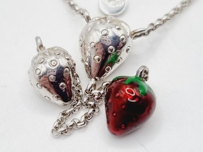 Links of London strawberry necklace Wimbledon Sterling Silver enamel rare