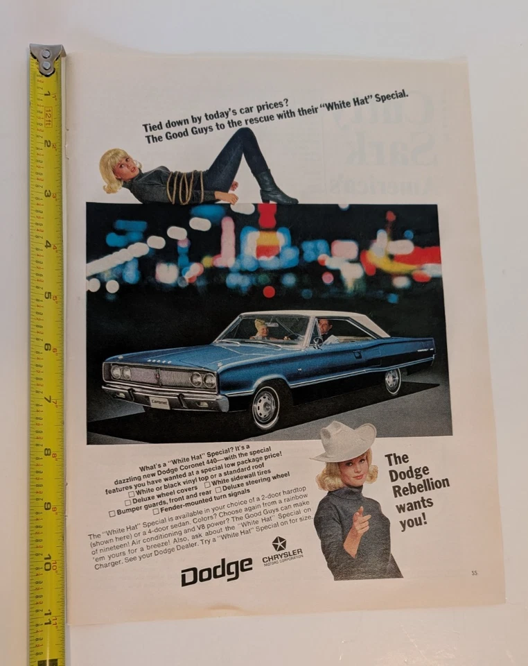 1967 DODGE CORONET 440 WHITE HAT SPECIAL ADVERTISEMENT PRINT AD ORIGINAL Foto 3 de 4