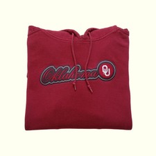 NCAA VTG 90s Y2K OU SOONERS FOOTBALL OKLAHOMA PATCH HOODIE SWEATSHIRT RED SZ MD