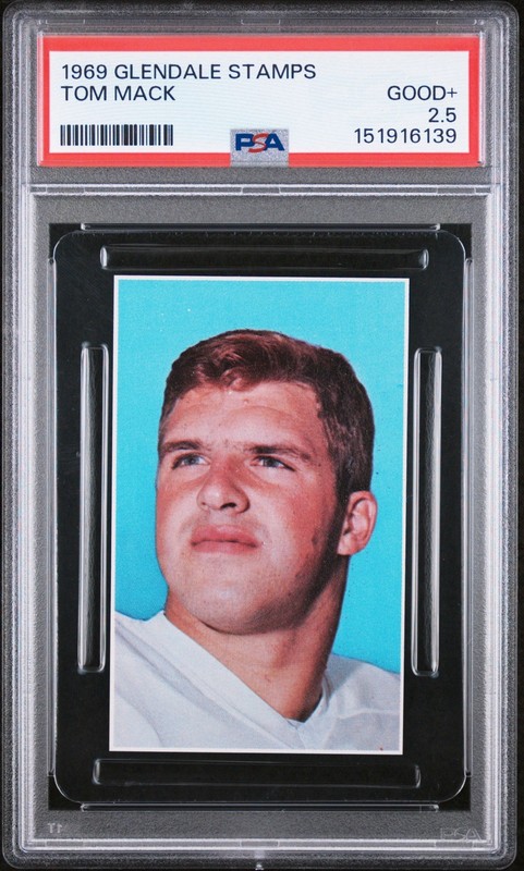 1969 Tom Mack Pop 1/1^ TRUE RC Rare v 1970 Topps Rookie Glendale Stamps Card PSA