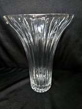 Large Flared Crystal Flower Vase w/Vertical Stripes 24 Ph0 - Made in Hungary