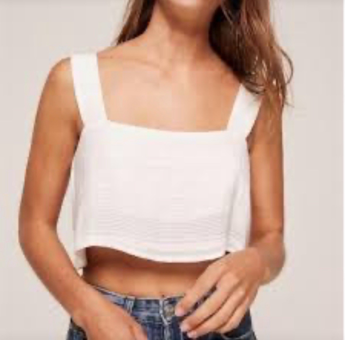 Reformation Textured Linen Blend Crop Top Small Soft White Square Neck