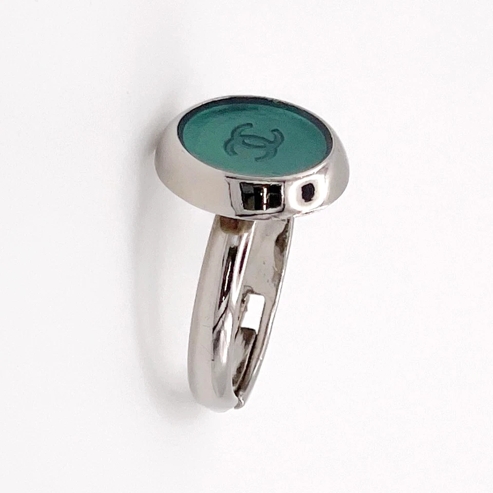 Chanel COCO Mark Ring Silver Tone Metal Resin US5.75 EU51 Size Adjustable 99A - Image 4 of 4