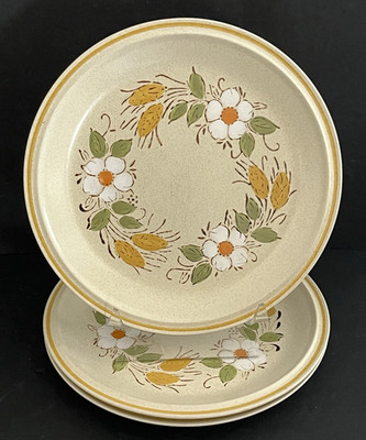 3 Vtg Stoneware Dinner Plates 10.5'' Prairie Flowers Hearthside Garden Festival