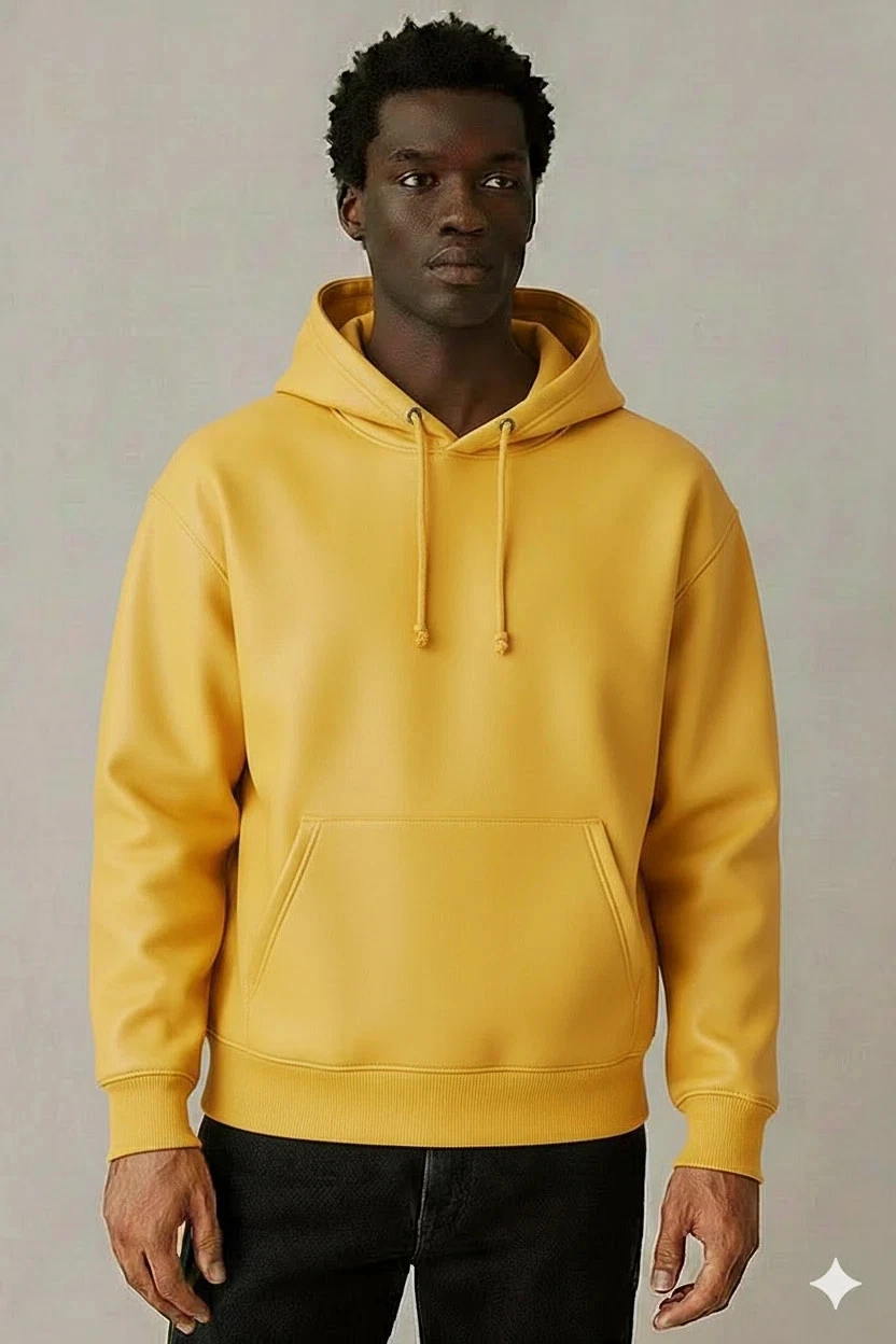 Mens Yellow Hooded Bomber Leather Jacket| Genuine Soft Sheepskin Leather Hoody M