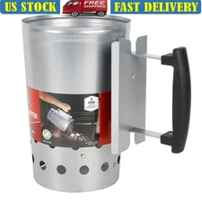 Charcoal Chimney Starter Heat Resistant Handle Portable BBQ Grill Tool Outdoor