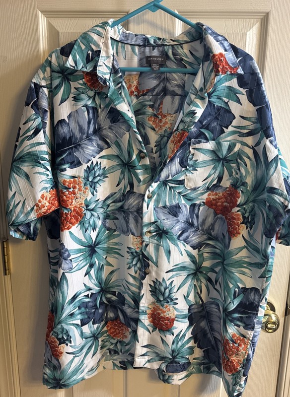 Men’s Van Heusen Air S/S  Hawaiian print XXL Pineapple shirt Textured Fabric 2XL