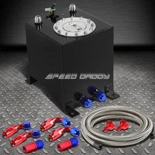 2.5 GALLON/9.5L BLACK ALUMINUM FUEL CELL TANK+LEVEL SENDER+STEEL FUEL LINE KIT