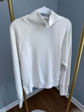 Alo Yoga Women's Ivory Waffle Knit Funnel Neck Pullover Sweatshirt
