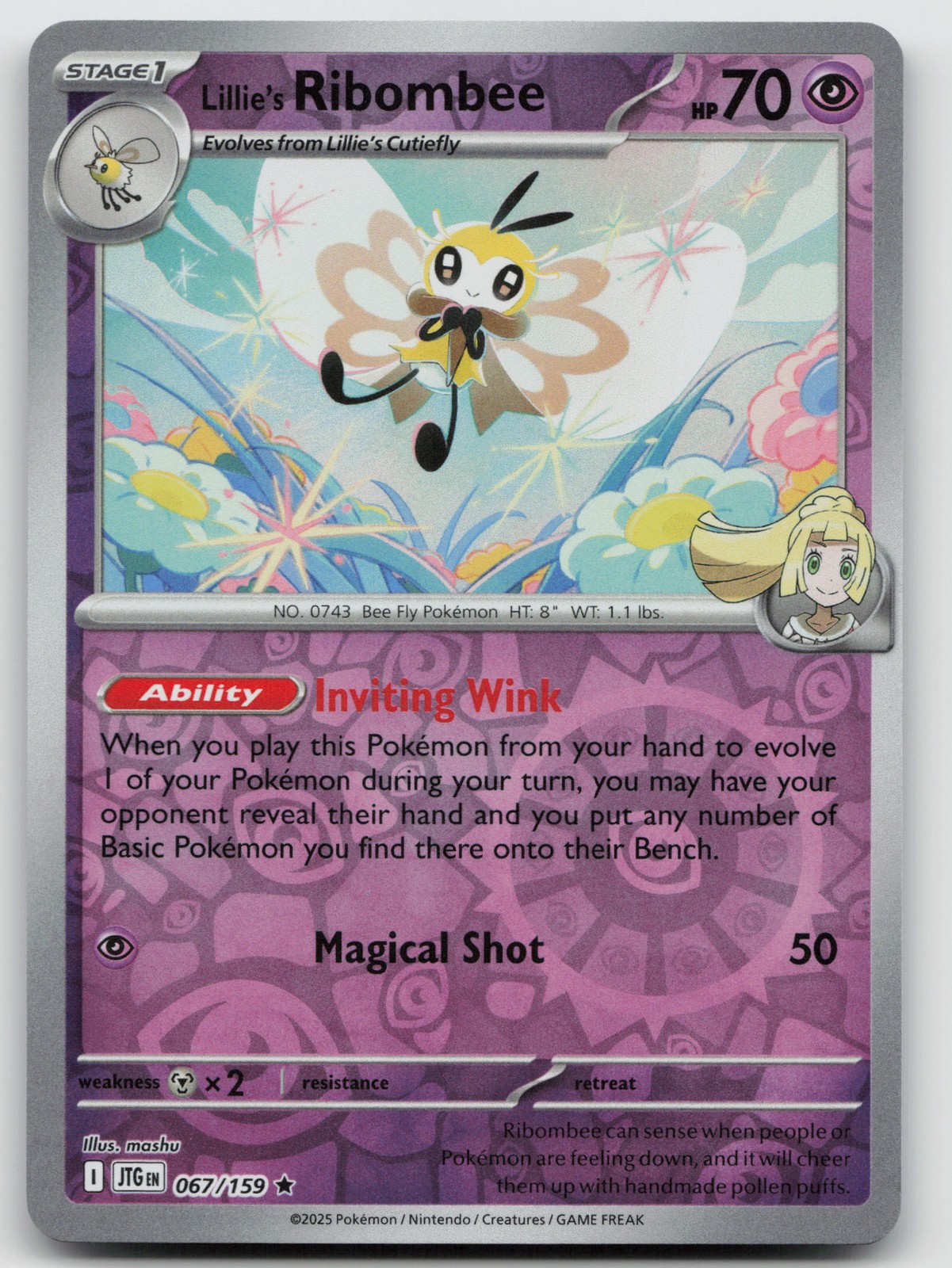 Lillie's Ribombee Rare Reverse Holo SV09: Journey Together 067/159 NM