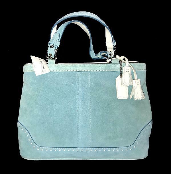 NWT Coach Hamilton Aquamarine Blue Suede Leather Sm Carryall
