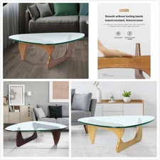 Modern Isamu Noguchi Center Coffee Table (100% solid wood) Triangle Glass Top