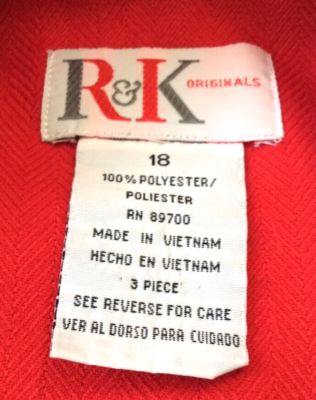 R&K/JONES WEAR Mismatch Open Front Red/Black PE Skirt Suit Sz 18