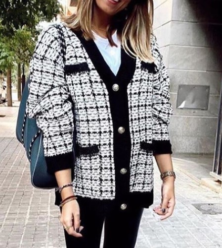 ZARA BLACK ECRU CHECKED OVERSIZED 