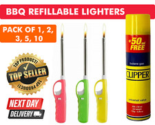 3 CLIPPER BBQ LIGHTERS BUTANE GAS REFILLABLE KITCHEN GRILL LIGHTERS BBQ, CANDLES