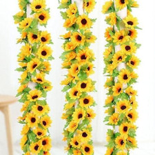 2 Pcs Artificial Sunflower Garland,Sunflower Vine with Leaves,Hanging Garland wi