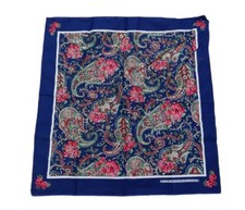 Vintage Paisley Floral Print Blue Indigo Bandana Roses USA RN 14193