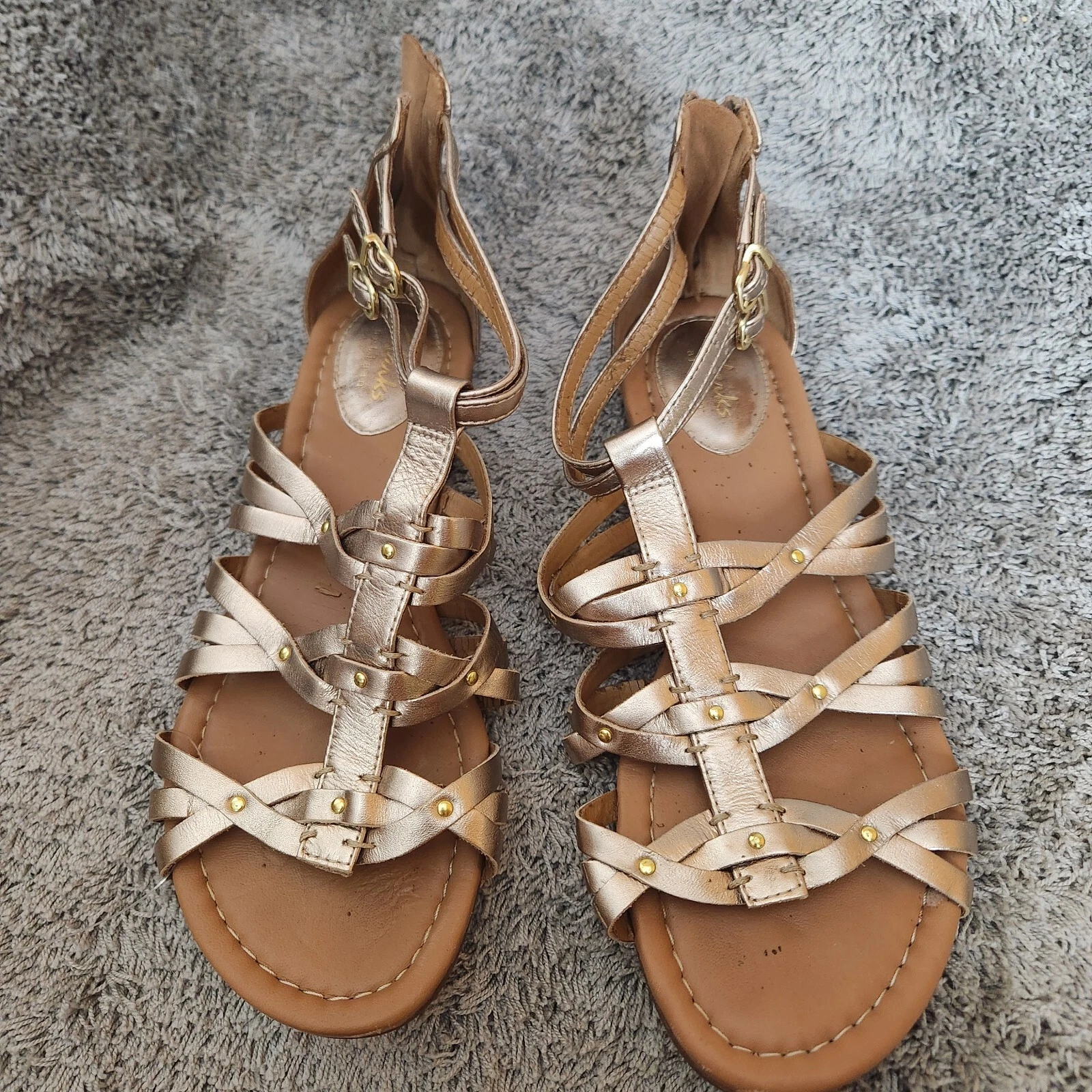 CLARKS Sandali donna Clark oro 8 5 gladiatore zip cinturino regolabile festival fiera