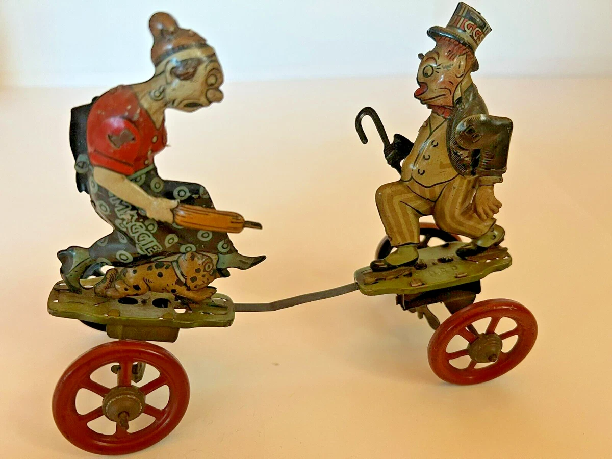 Antique 1924 German EINFALT NIFTY Maggie Jiggs Tin Litho Wind Up Platform Toy
