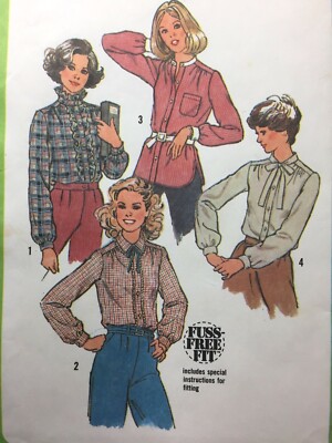 Vintage 1970s BLOUSE High Neck RUFFLED Long Sleeve Simplicity 8738 Sz 12 B  34