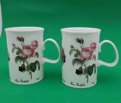 Set 2 Dunoon Coffee Tea Mugs Cups Bone China Floral 10 Oz