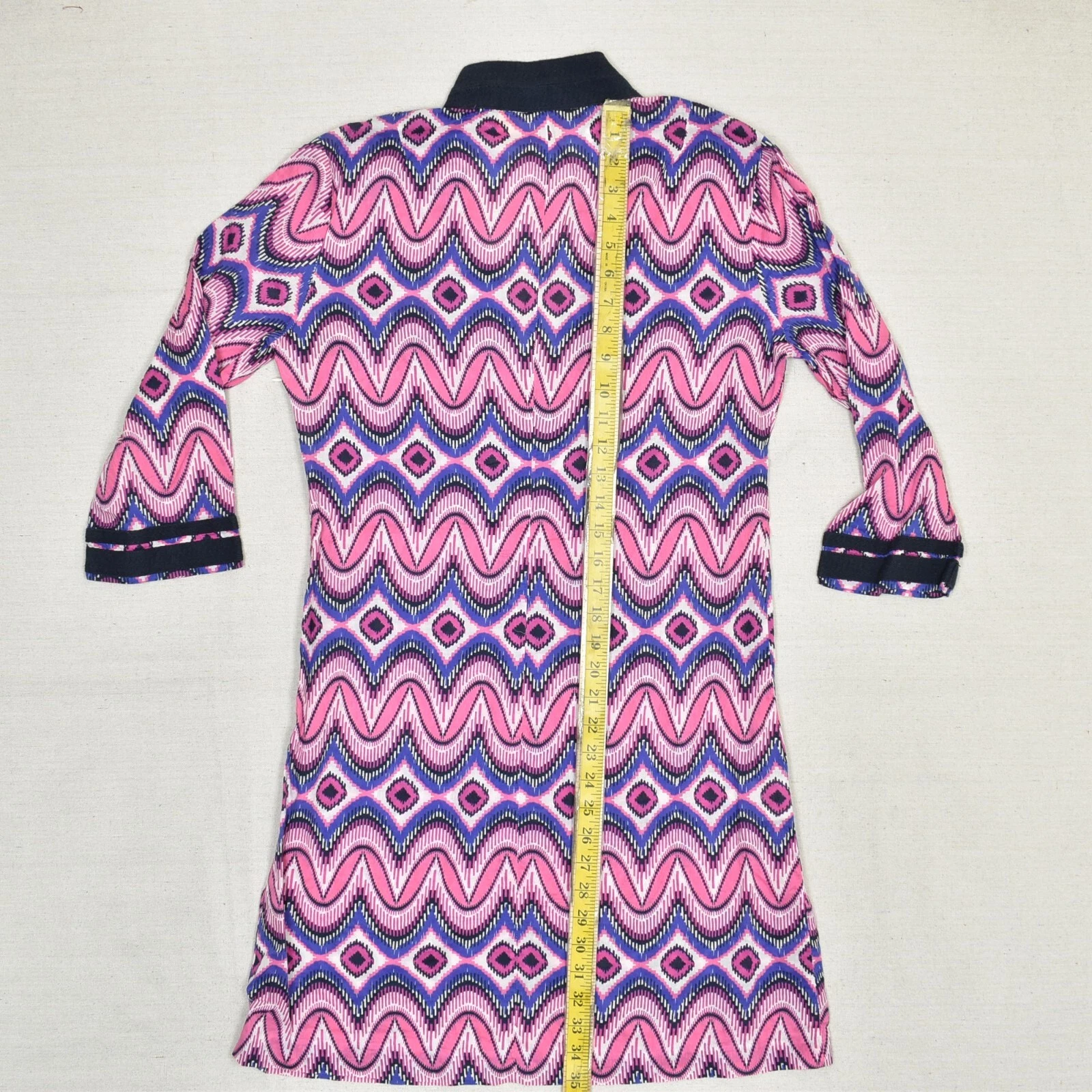 Abito donna Tory Burch tubino scollo V geometrico manica 3 4 cotone rosa taglia 8