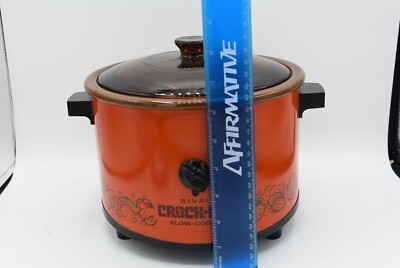 Vintage Orange Flame Crockpot Not Removable Insert Slow Cooker