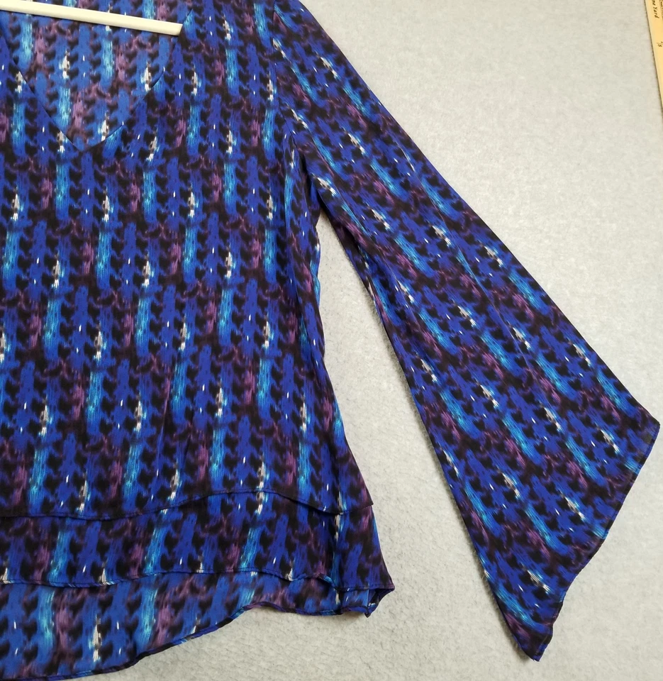 Parker Топ женщин средний M абстрактный шелк длинный Bell рукава с низким вырезом V шеи Artsy - Изображение 4 из 4