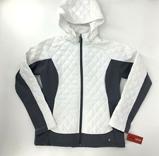 Nwtd $130 Izod Quilted Lightweight Jacket W/ Hood Womens Small White Gray Zip