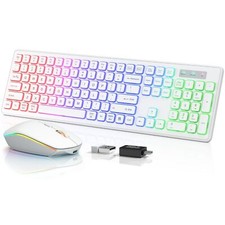 Wireless Keyboard and Mouse - RGB Backlit, Rechargeable  Light Up Letters, F...