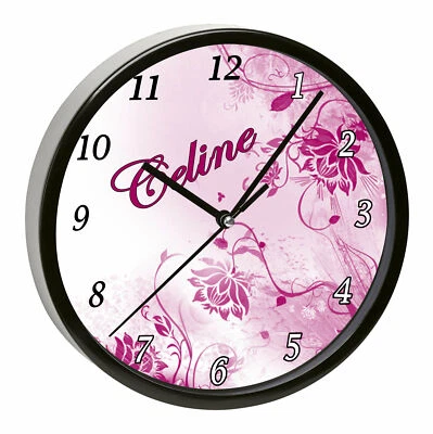 CREADESIGN Kinder Wanduhr Kinderuhr Uhr Kinderzimmer mit Namen personalisiert Blume