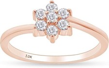 Bypass Flower Design Ring Simulated Birthstone For Women's 10k Rose Gold