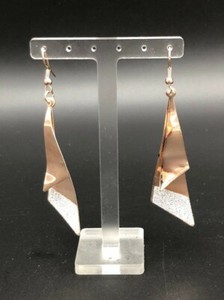 Authentic Women's Gold Plated Dangle w/Glitter Stickers on Scalene Shape Earrings 2"