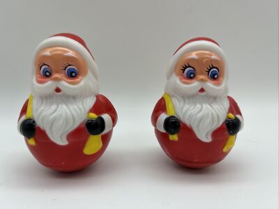 Lot of 2 Vintage Kiddie Products Musical Roly Poly Santa Claus Toy