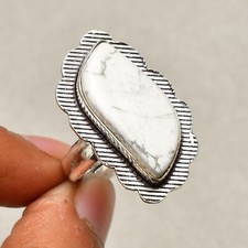 Howlite Gemstone Handmade 925 Sterling Silver Jewelry Ring Size 8