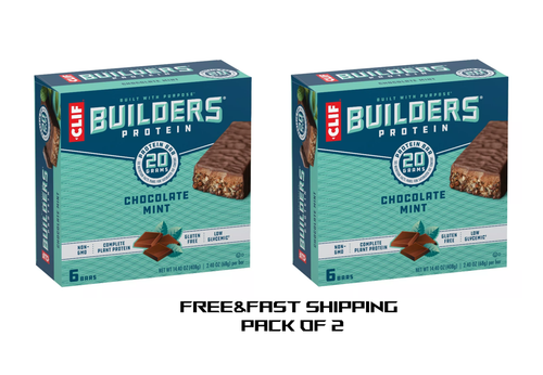 CLIF Builders -Chocolate Mint Flavor -Plant Based Protein Bars 2.4 oz Pack of 2
