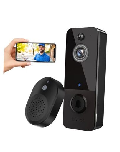 Video Doorbell Camera Wireless, 2-Way Audio Included Ring Chime, AI Human Black-image